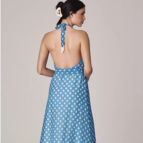 Rachel Antonoff x Anthropologie Rainey Halter Maxi Dress Jam Jars Blue XS NWT - Picture 5 of 5
